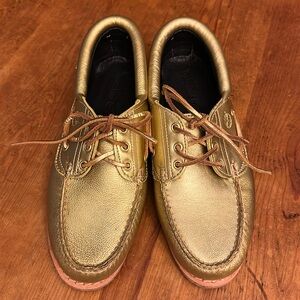 Timberland Noreen 3 Eye Metallic Gold Women's Size 9 Leather Boat Shoes